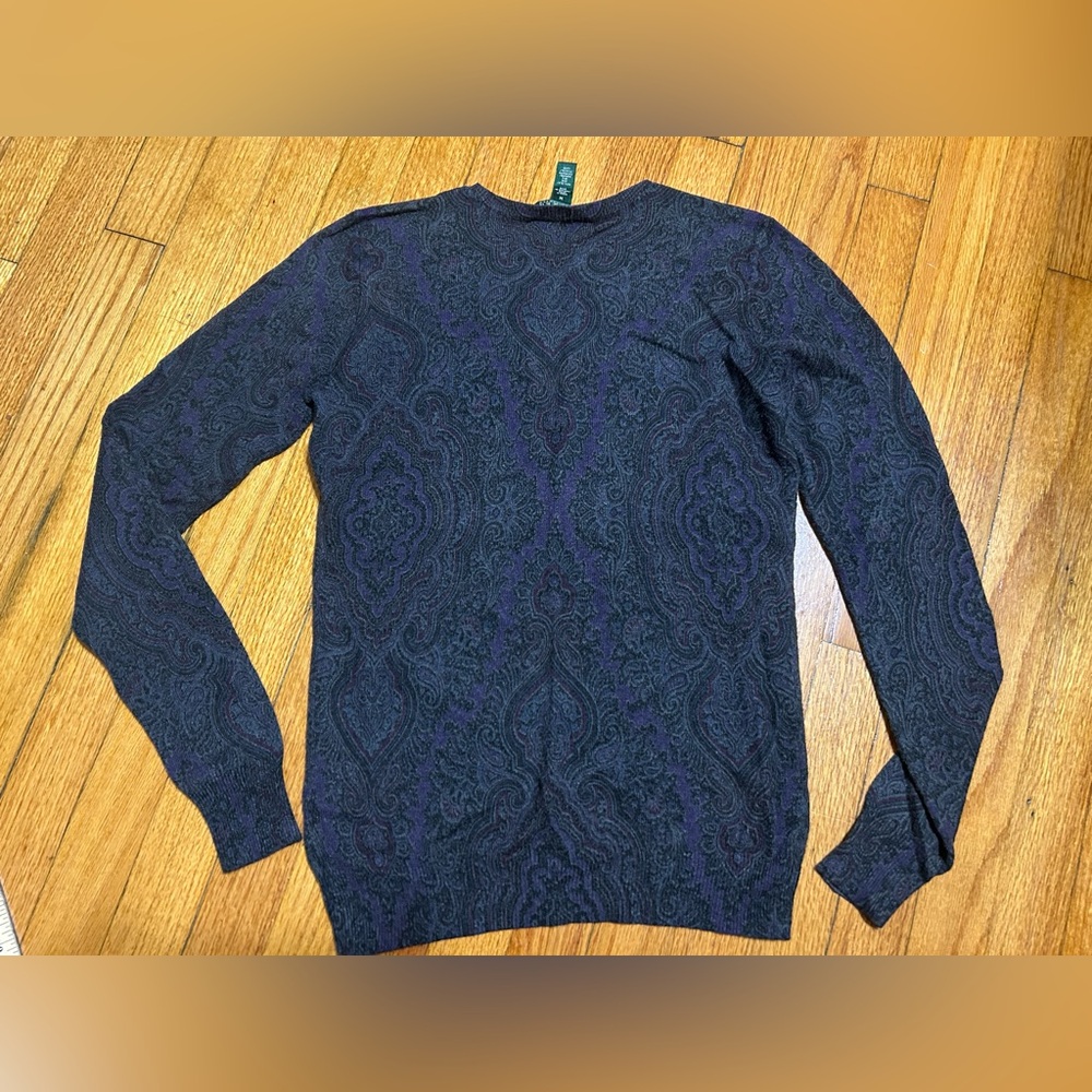 Lauren Ralph Lauren Silk & Cashmere Paisley Sweater - Medium - Gray & Purple - Picture 2 of 7